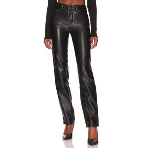 Good American Good Icon Faux Leather Pants 32" / Size 10 US 30 / Black Straight
